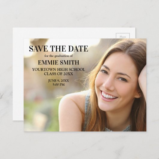 Foto personalisiert Abschluss Save the Date Postkarte (Vorne/Hinten)