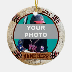 FOTO Personalisiert Baseball Ornamente Text, Foto