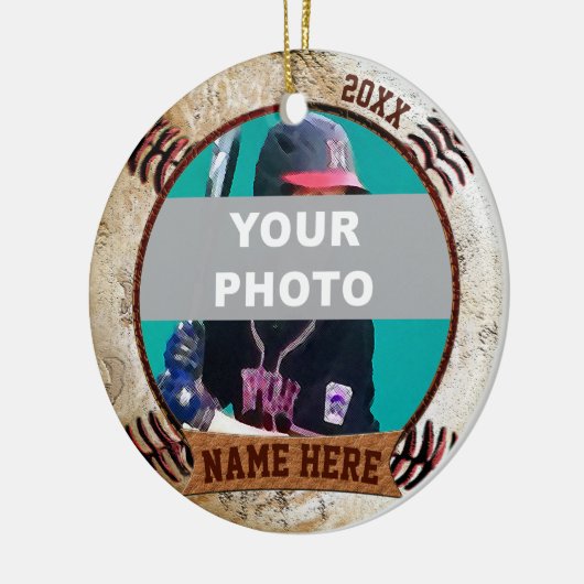 FOTO Personalisiert Baseball Ornamente Text, Foto (Links)