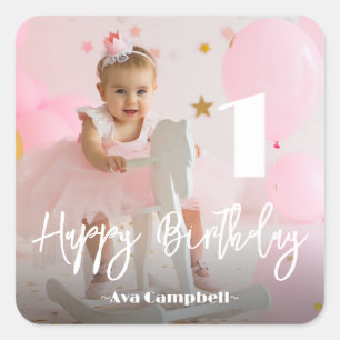 Foto Personalisiert Geburtstag Quadratischer Aufkleber