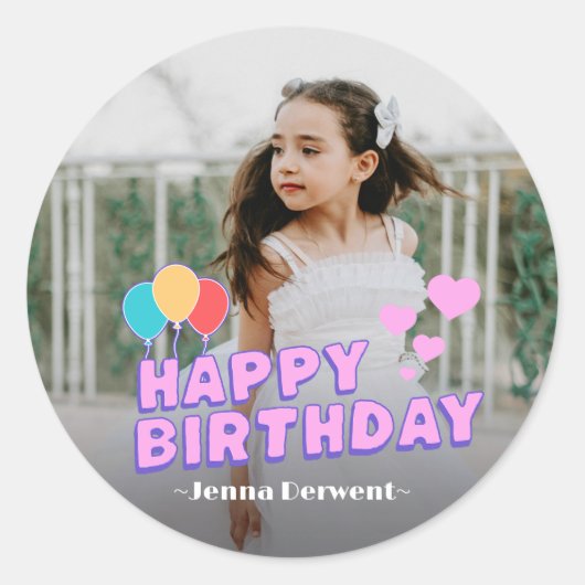 Foto Personalisiert Geburtstag Runder Aufkleber (Vorderseite)