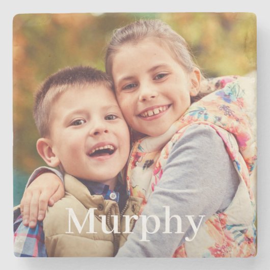 Foto Personalisiert Nachname Monogramm Steinuntersetzer (Vorderseite)