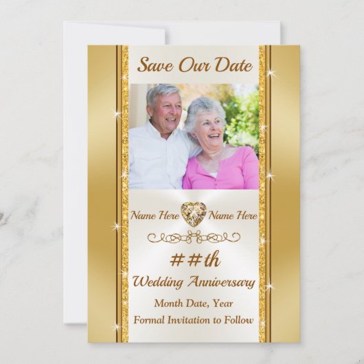 Foto Personalisiert, Save the Date Gold und Elfenb Einladung (Vorderseite)