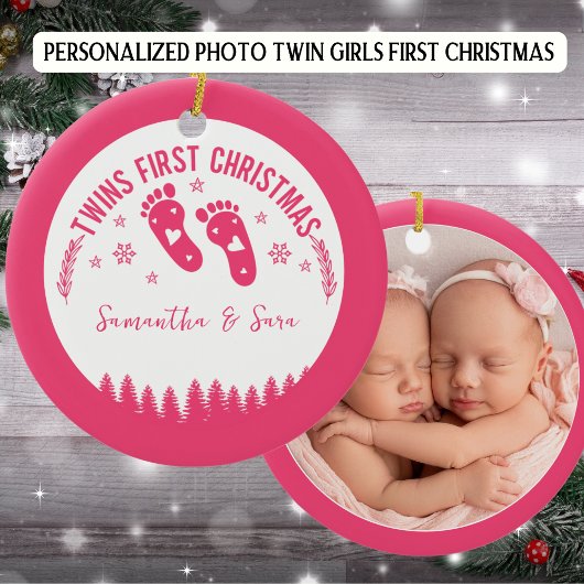 Foto Personalisiert Twin Girls Erstes Weihnachtsfe Keramik Ornament