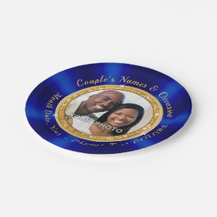 Foto Personalisierte Hochzeitspapier-Teller, Blue Pappteller