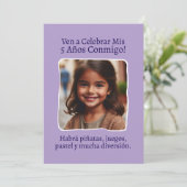 Foto Personalizada Mis 5 Años Cumpleaños Cinco Einladung (Stehend Vorderseite)