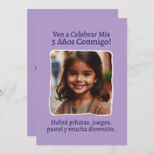 Foto Personalizada Mis 5 Años Cumpleaños Cinco Einladung (Vorne/Hinten)