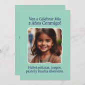 Foto Personalizada Mis 5 Años Cumpleaños Cinco Einladung (Vorne/Hinten)