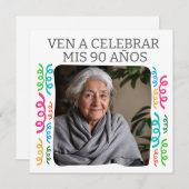 Foto Personalizada Mis 90 Años Fiesta Einladung (Vorne/Hinten)