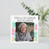 Foto Personalizada Mis 90 Años Fiesta Einladung (Stehend Vorderseite)