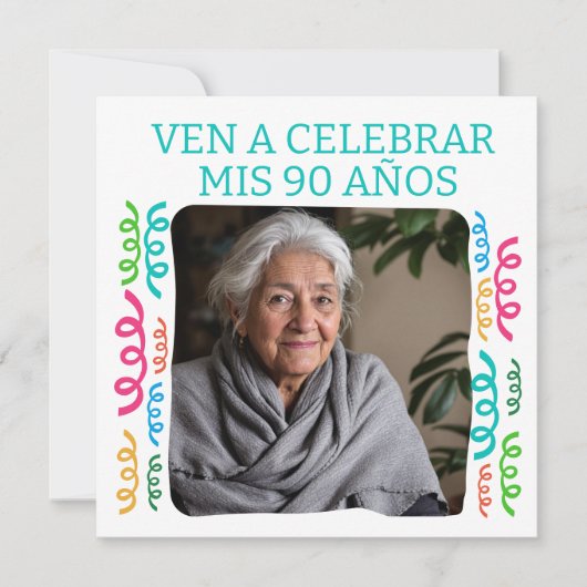 Foto Personalizada Mis 90 Años Fiesta Einladung (Vorderseite)