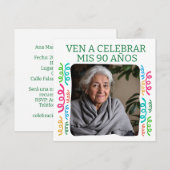 Foto Personalizada Mis 90 Años Fiesta Einladung (Vorne/Hinten)