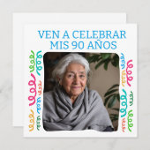 Foto Personalizada Mis 90 Años Fiesta Einladung (Vorne/Hinten)