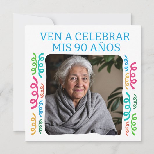 Foto Personalizada Mis 90 Años Fiesta Einladung (Vorderseite)