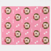 Foto Pet Name Paw Prints Pink Fleece Blanket (Vorderseite (Horizontal))