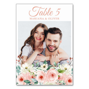 Foto Pfirsich Blumen Hochzeit Tischnummer