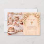 Foto Pfirsich-Blüten 1. Geburtstag Dankeskarte (Vorderseite)