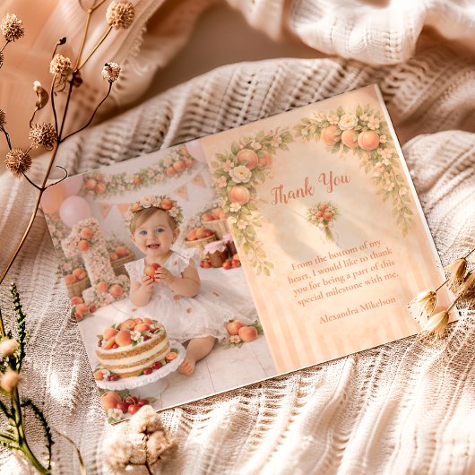 Foto Pfirsich-Blüten 1. Geburtstag Dankeskarte