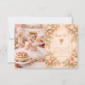 Foto Pfirsichgarten 1. Geburtstag Dankeskarte (Vorderseite)