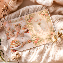 Foto Pfirsichgarten 1. Geburtstag Dankeskarte