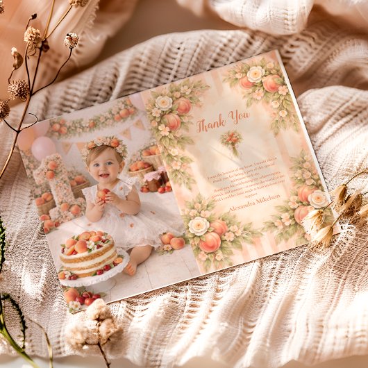 Foto Pfirsichgarten 1. Geburtstag Dankeskarte