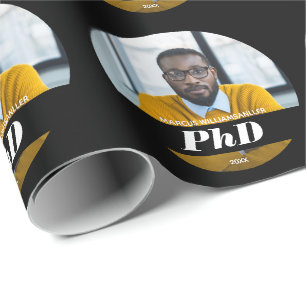 Foto PhD Grad Name Schwarzer Abschluss Geschenkpapier