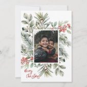 Foto Pine Greenery Holly Red Frohe Weihnachten (Vorderseite)