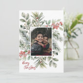 Foto Pine Greenery Holly Red Frohe Weihnachten (Stehend Vorderseite)