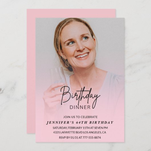 Foto Pink 66. Geburtstagsfeier Abendessen Einladung (Vorne/Hinten)