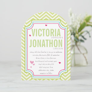 Foto Pink Aqua Limon Zig Zag Typografie Hochzeit Einladung