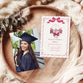 Foto Pink Bow Coquette Nursing School Graduate Einladung