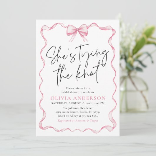 Foto Pink Bow Sie bindet das Brautparty des Knoten Einladung (Stehend Vorderseite)