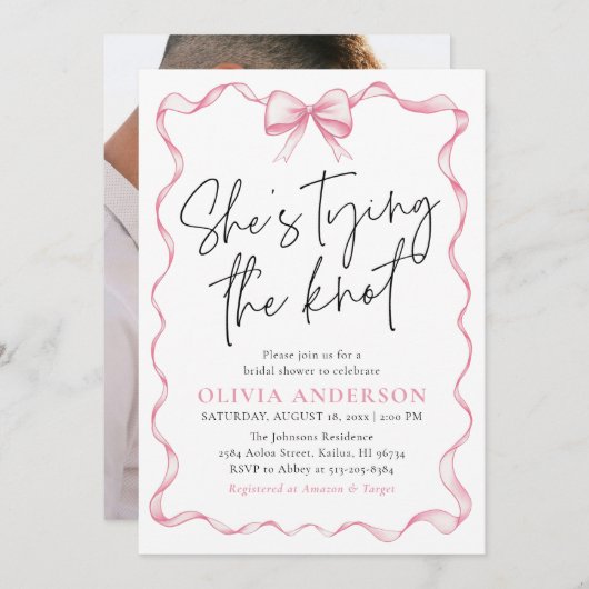 Foto Pink Bow Sie bindet das Brautparty des Knoten Einladung (Vorne/Hinten)