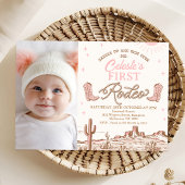 Foto Pink Brown Cowgirl First Rodeo 1. Geburtstag Einladung
