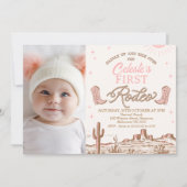 Foto Pink Brown Cowgirl First Rodeo 1. Geburtstag Einladung (Vorderseite)