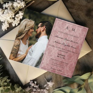Foto Pink Damask Monogramm Einladung zur Hochzeit