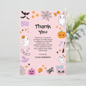 Foto Pink ein wenig Boo Niedlich Halloween Kinderd Dankeskarte (Stehend Vorderseite)