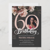 Foto Pink Floral 60. Geburtstag Custom Einladung (Vorderseite)
