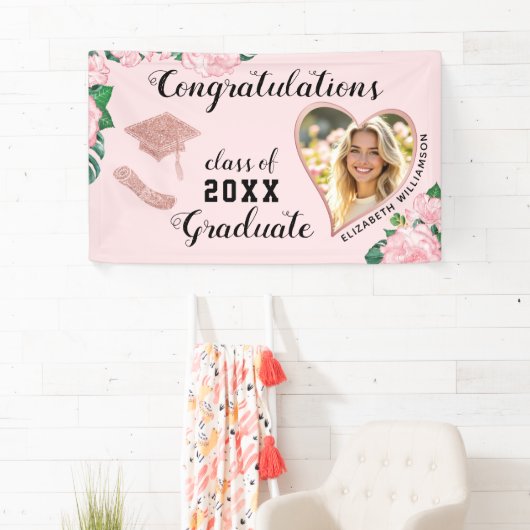 Foto Pink Floral Class 2025 Abschluss Banner (Insitu)