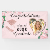 Foto Pink Floral Class 2025 Abschluss Banner (Horizontal)