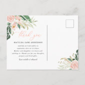 Foto pink floral elegante danke der Geburt Ankündigungspostkarte (Rückseite)