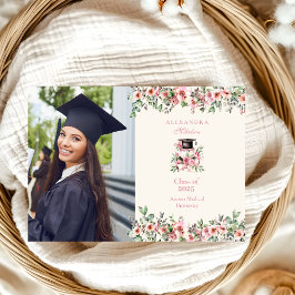 Foto Pink Floral Graduation Party Ankündigung