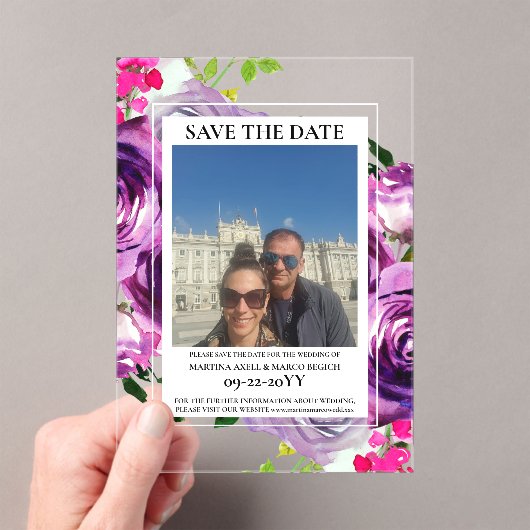 Foto Pink Floral Save the Date Acryleinladungen (Insitu (Handheld))