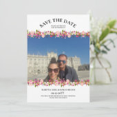 Foto Pink Floral Save the Date Einladung (Stehend Vorderseite)