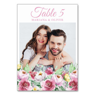 Foto Pink Florale Hochzeit Tischnummer