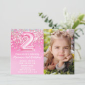 Foto Pink Glitzer 2. Geburtstag Einladung (Stehend Vorderseite)