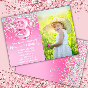 Foto Pink Glitzer 3. Geburtstag Einladung