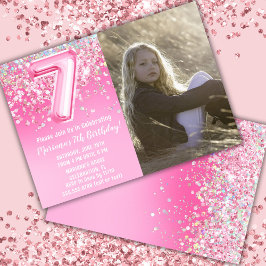 Foto Pink Glitzer 7. Geburtstag Einladung