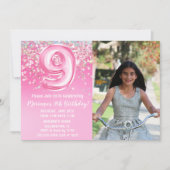 Foto Pink Glitzer 9. Geburtstag Einladung (Vorderseite)