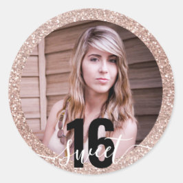 Foto Pink Glitzer Ombre Sweet 16. Geburtstag Runder Aufkleber